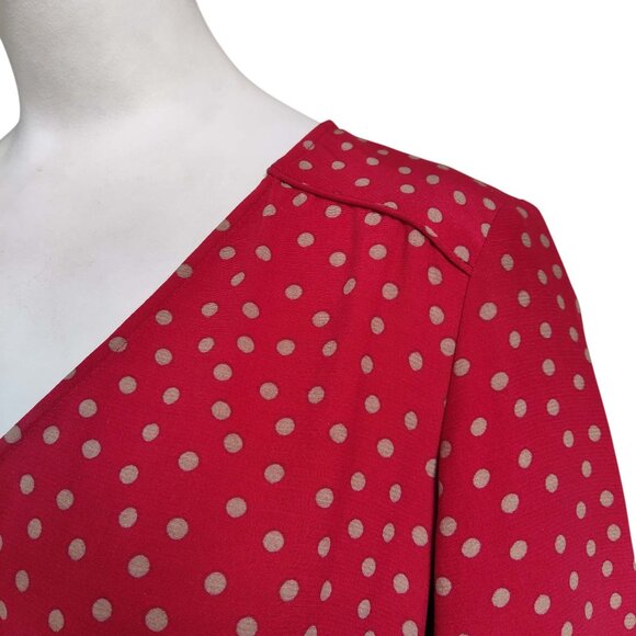 BODEN Elsie Boho Tan Polk Dot & Red w Peplum Long Sleeve Viscose Top Sz 2P - Picture 9 of 11